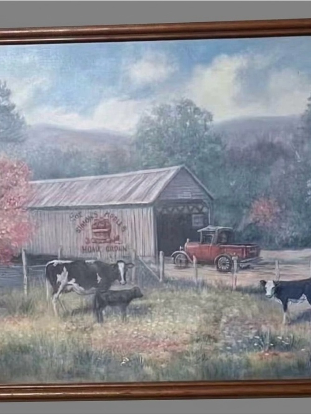 Vintage Framed Rural Landscape Oil Painting